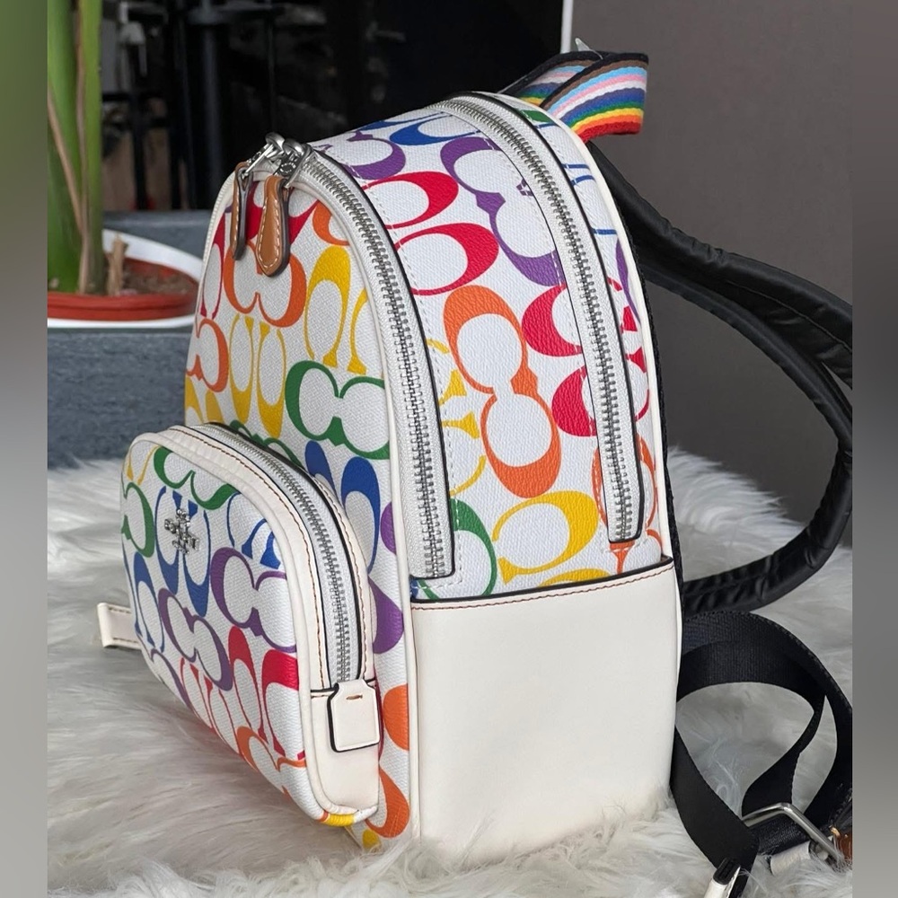 CK377- Coach Mini Court Backpack in Rainbow Signature Canvas - Picture 3 of 15